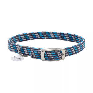 ElastaCat Reflective Safety Stretch Collar with Reflective Charm, Grey with Blue