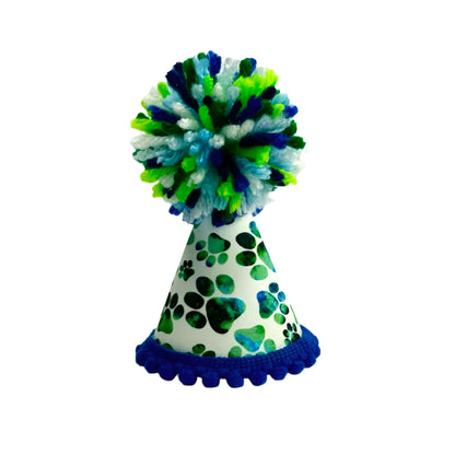 Pup Party Hats Green Blue Paws Party Hat: S