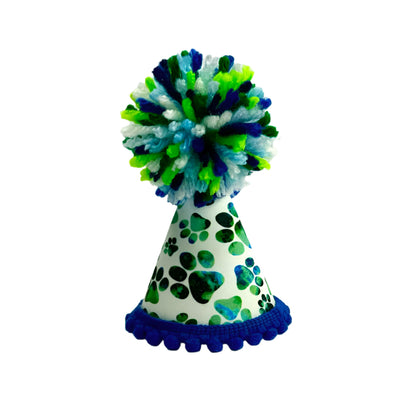 Pup Party Hats Green Blue Paws Party Hat: L