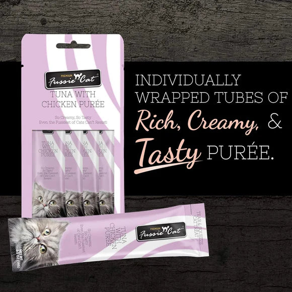 Fussie Cat Tuna with Chicken Puree Lickable Cat Treats, .5-oz x 4-Tubes