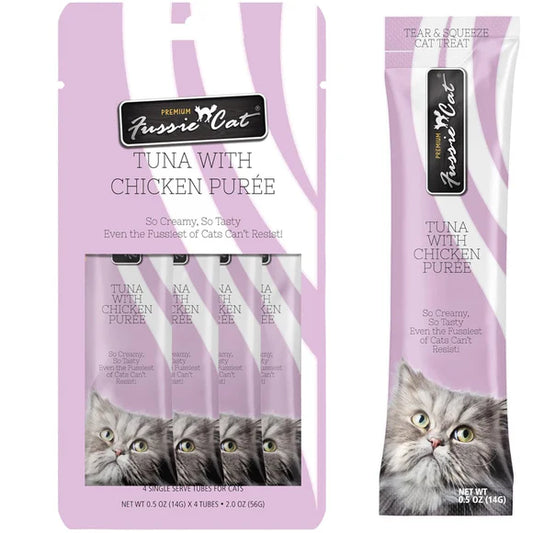 Fussie Cat Tuna with Chicken Puree Lickable Cat Treats, .5-oz x 4-Tubes