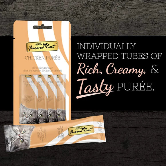 Fussie Cat Chicken Puree Lickable Cat Treats, .5-oz x 4-Tubes