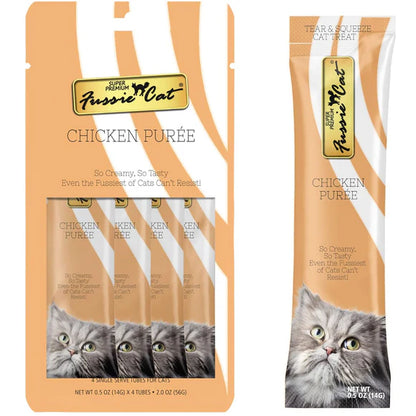 Fussie Cat Chicken Puree Lickable Cat Treats, .5-oz x 4-Tubes