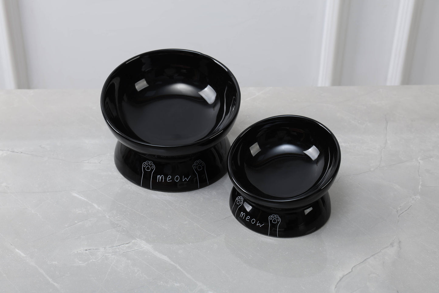 Meow Elevated Ceramic Cat Dish - Ideal For Food Or Water: Black / Standard