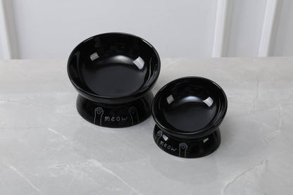 Meow Elevated Ceramic Cat Dish - Ideal For Food Or Water: Black / Standard