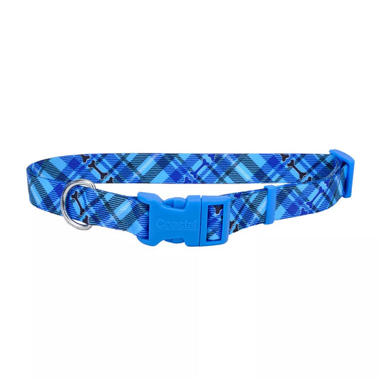 Coastal Styles Adjustable Dog Collar Plaid Bones