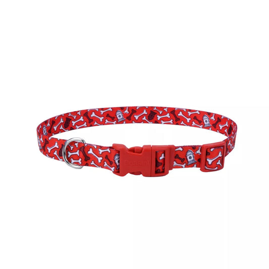 Coastal Styles Adjustable Dog Collar Red Bones