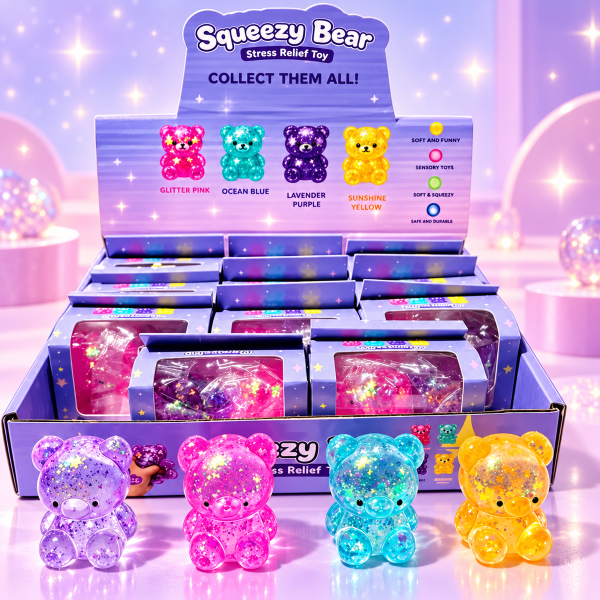 Glitter Bear Squishy Fidget Toy 2-Pack – Maltose, Assorted