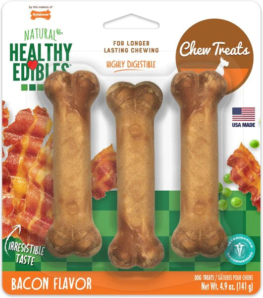 Nylabone Healthy Edibles All-Natural Long Lasting Bacon Flavor Chews Dog Treats Regular Size