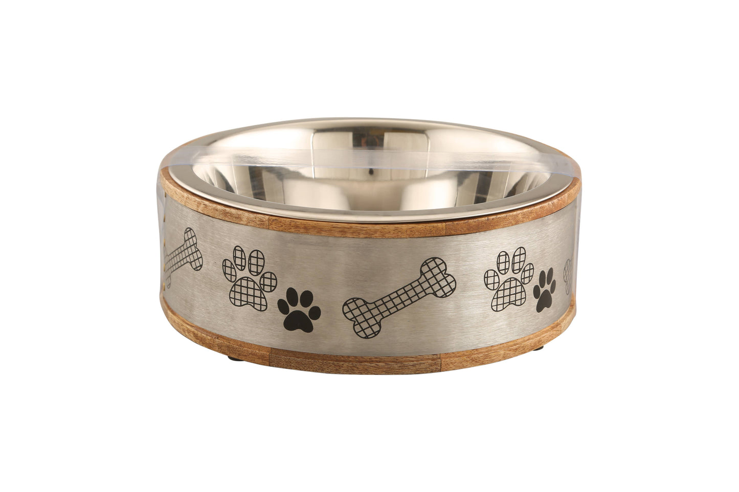 Advance Pet Products Wood and Metal Sleeve Bowl with Paw Print- Silver: 2 Qt 8.5"x 8.5"x 3"