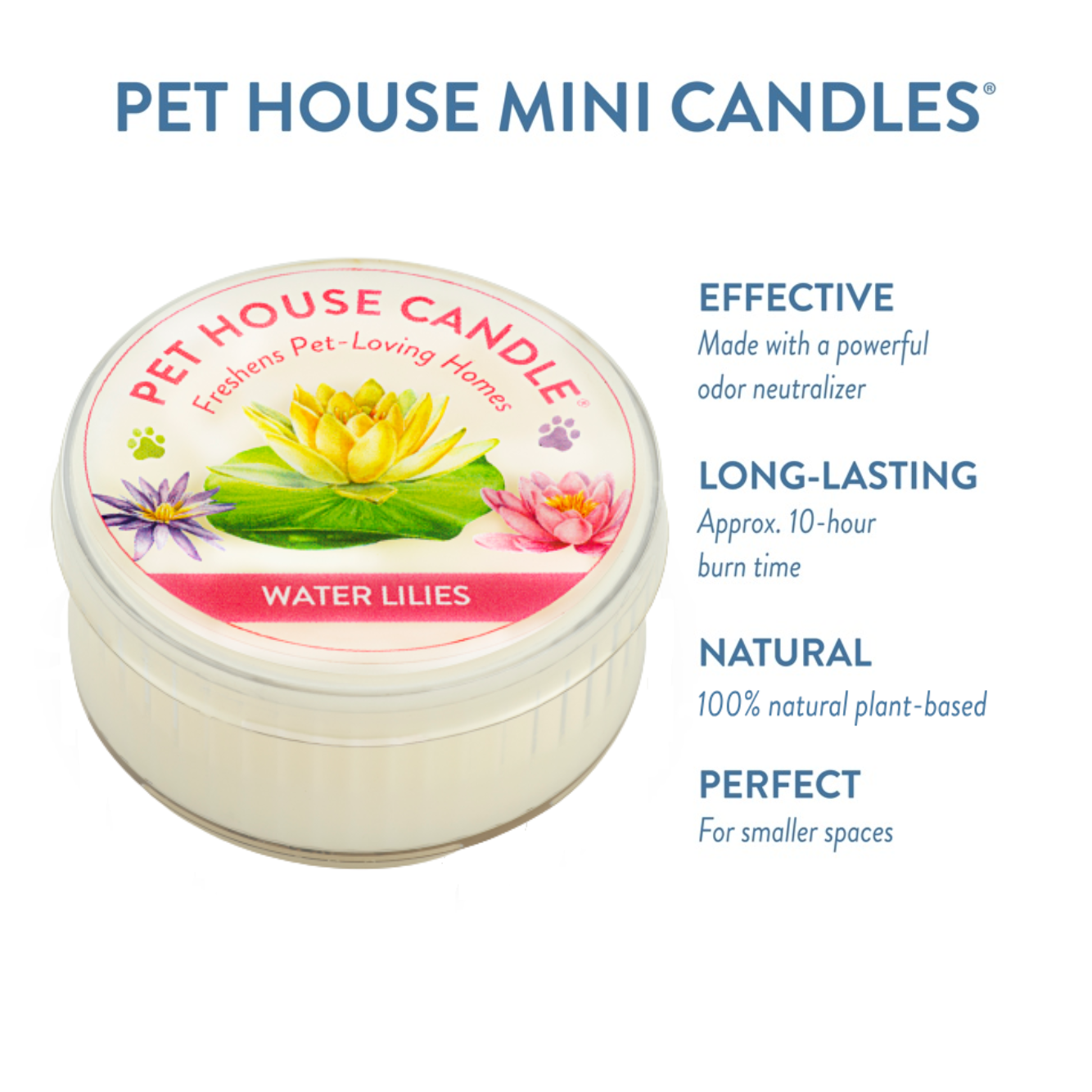 Pet House Water Lilies Plant-Based Soy Wax Mini Candle 1.5 oz