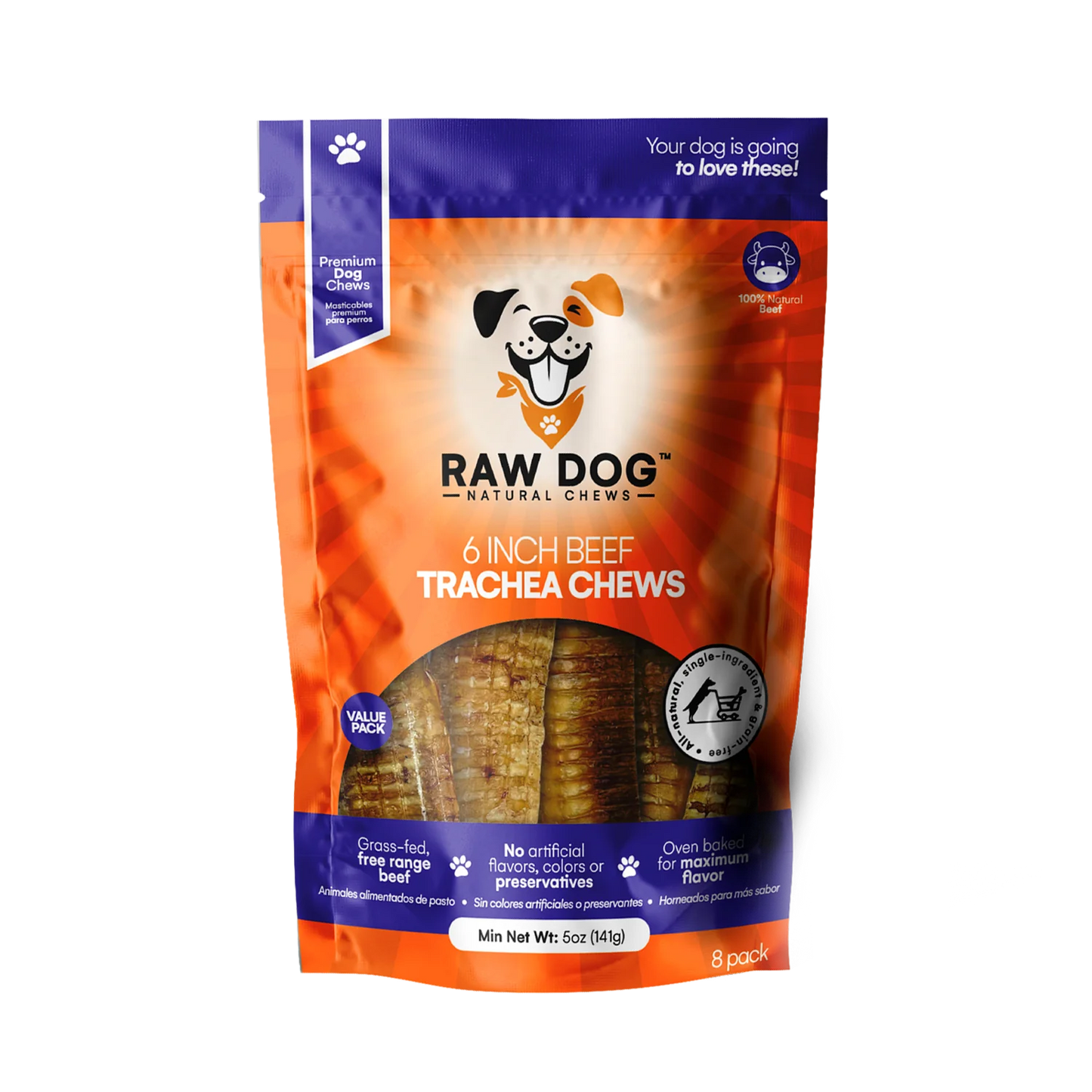 Raw Dog Chews 6 Inch Beef Trachea Chews