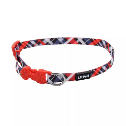 Li'l Pals Adjustable Patterned Dog Collar, Red & Grey Plaid