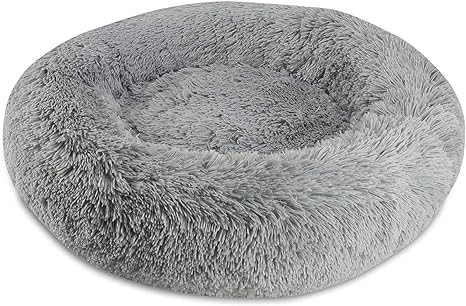 Arlee Shaggy Calming Donut Pet Bed, Small Gray