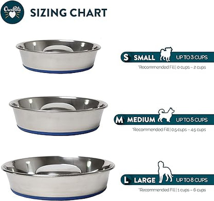 OurPets DuraPet Slow Feed Premium Stainless Steel Dog Bowl, Silver