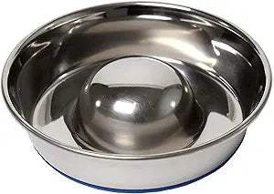 OurPets DuraPet Slow Feed Premium Stainless Steel Dog Bowl, Silver