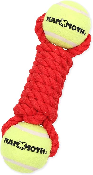 Mammoth Flossy Chews Premium Cotton Poly Color Twister Rope with Tennis Ball Dog Toy, Medium
