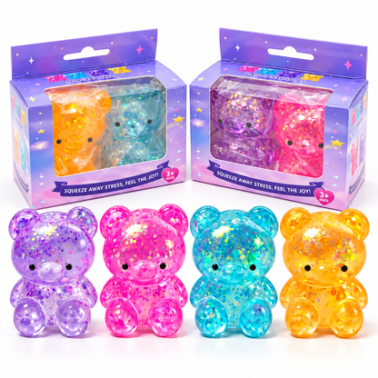 Glitter Bear Squishy Fidget Toy 2-Pack – Maltose, Assorted