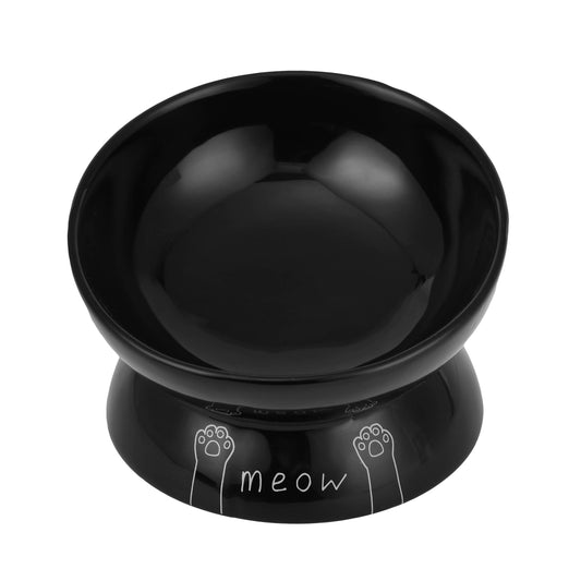 Meow Elevated Ceramic Cat Dish - Ideal For Food Or Water: Black / Standard