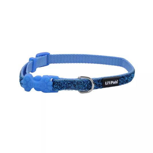 Li'l Pals Adjustable Dog Collar with Glitter Overlay, Blue Sparkles