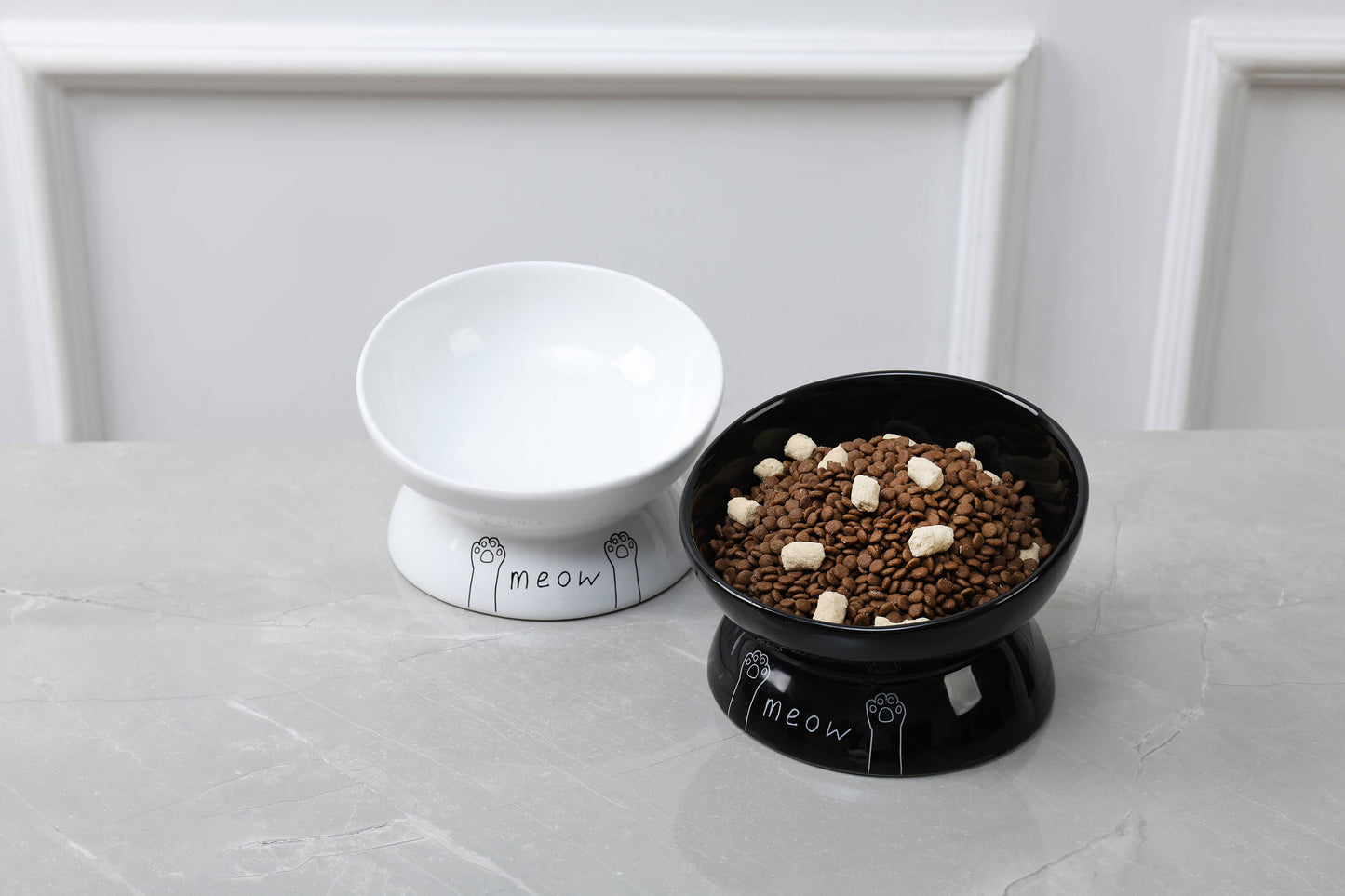 Meow Elevated Ceramic Cat Dish - Ideal For Food Or Water: Black / Standard