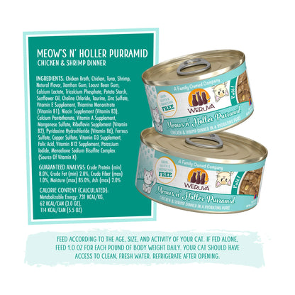 Weruva Pate Meows n' Holler Purramid Chicken & Shrimp dinner in a Hydrating Puree