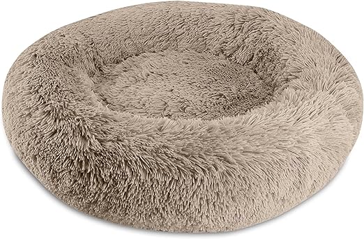 Arlee Shaggy Calming Donut Pet Bed, Taupe Small