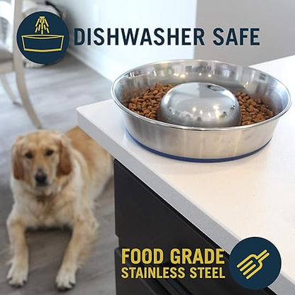 OurPets DuraPet Slow Feed Premium Stainless Steel Dog Bowl, Silver