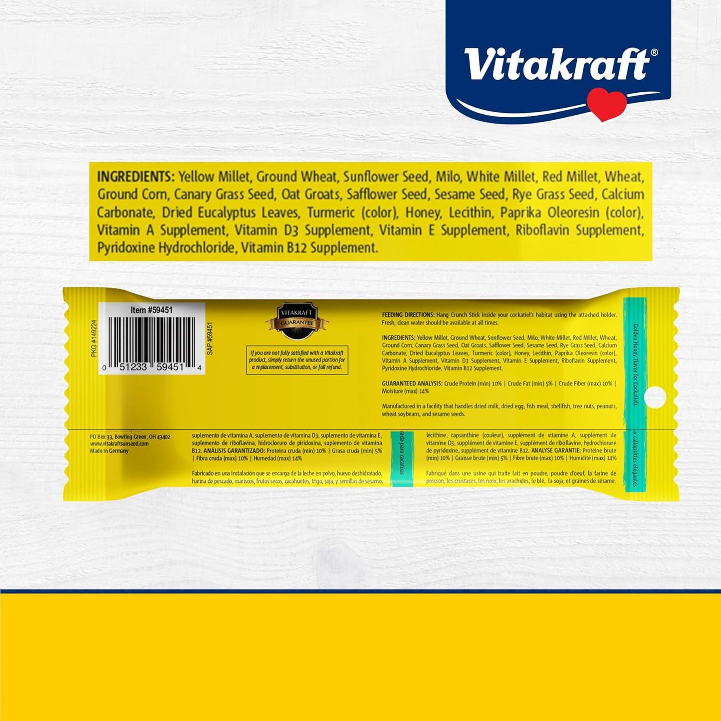 Vitakraft Crunch Sticks Golden Honey Flavor Cockatiel Bird Treat