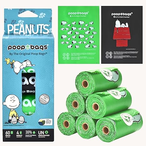 The Original Poop Bags Peanuts USDA Biobased Dog Poop Bags, 60 count, Unscented