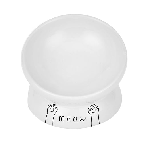 Meow Elevated Ceramic Cat Dish - Ideal For Food Or Water: White / Standard