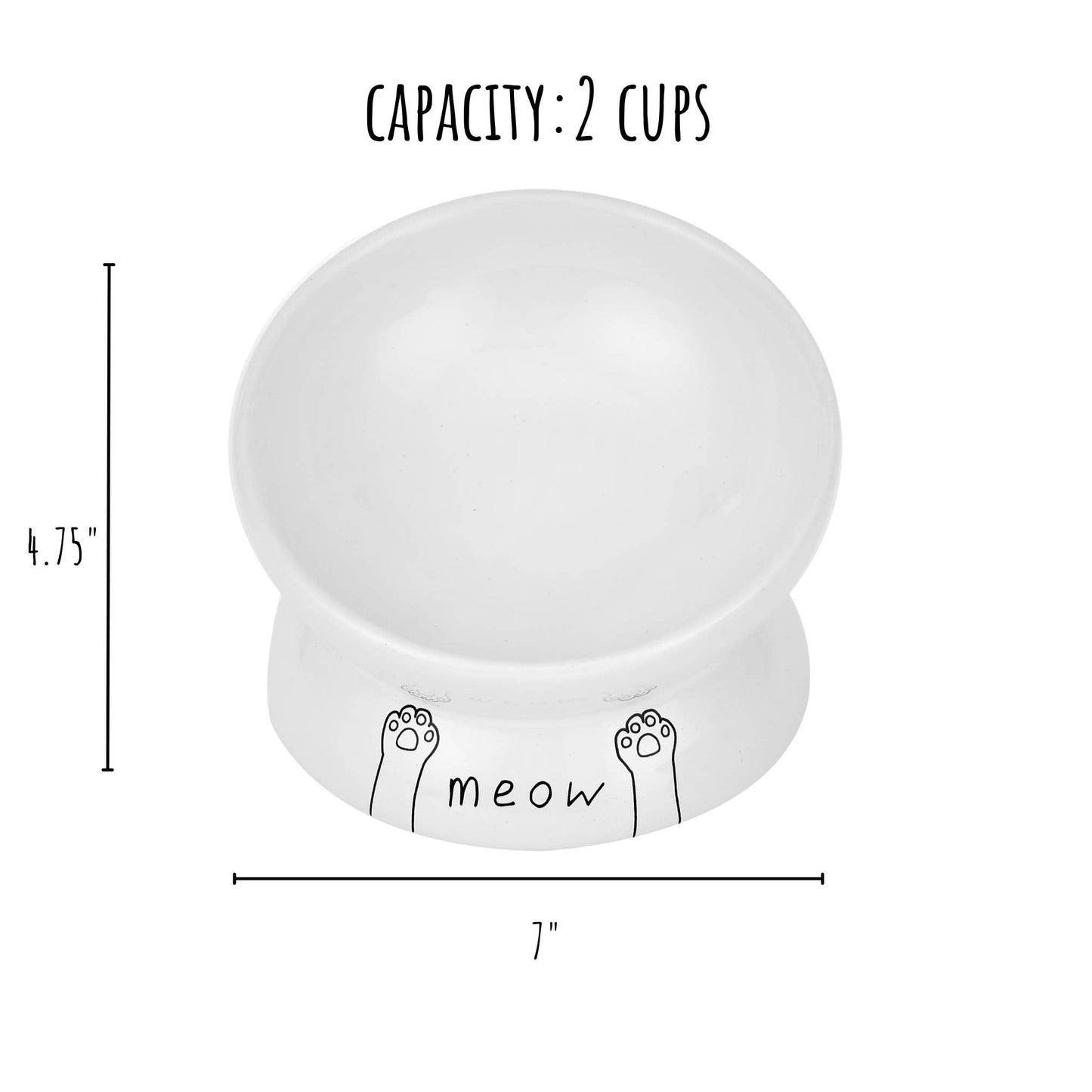Meow Elevated Ceramic Cat Dish - Ideal For Food Or Water: Black / Standard