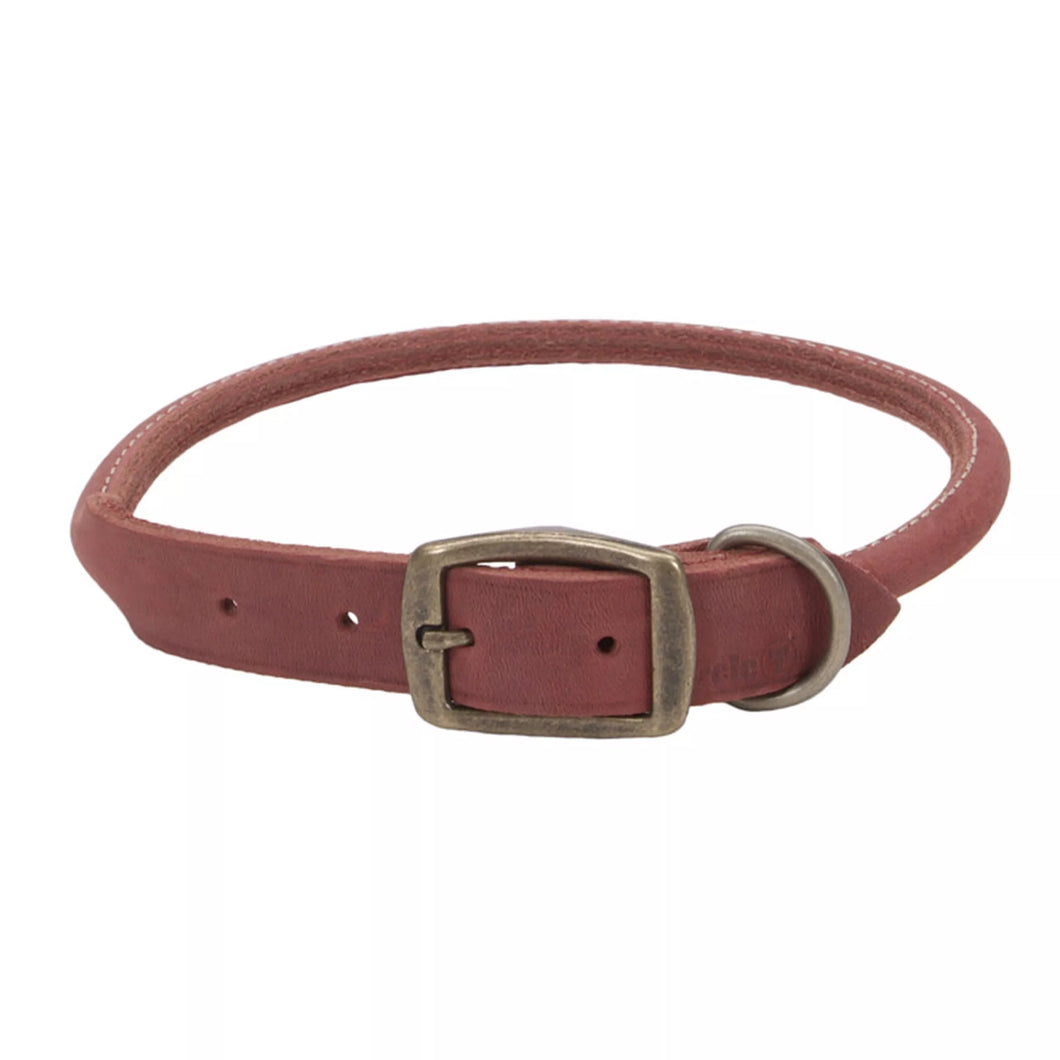Circle T Rustic Leather Round Dog Collar, Brick Red