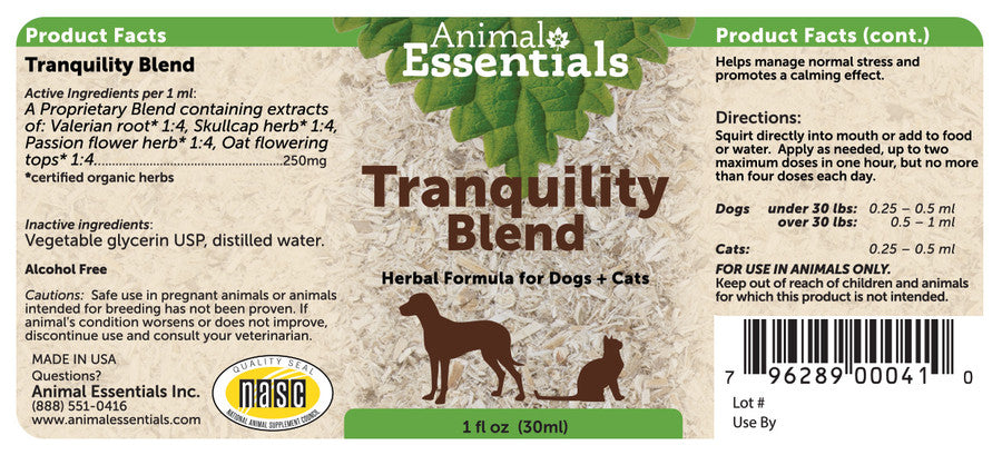 Animal Essentials Tranquility Blend Herbal Formula Dog & Cat Supplement 1 oz.