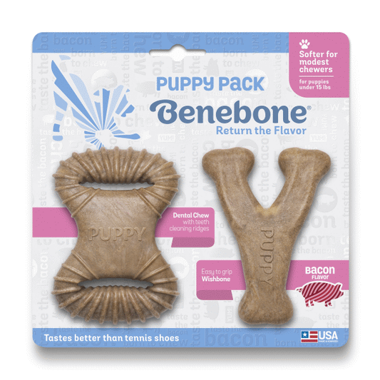 Benebone® Puppy 2pack - Bacon Wishbone & Dental Puppy Chew