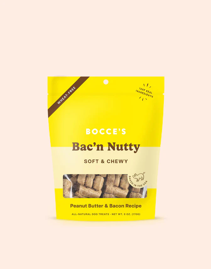 Bocce's Bakery Bac'n Nutty PB & Bacon Recipe Soft & Chewy Dog Treats 6 oz