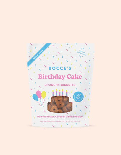 Bocce's Bakery Birthday Cake Peanut Butter, Carob & Vanilla Crunchy Dog Treats 6 oz