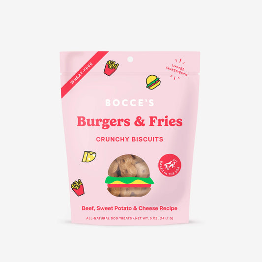 Bocce's Bakery Burgers & Fries Beef, Sweet Potatoes & Cheese Dog Treats 5 oz