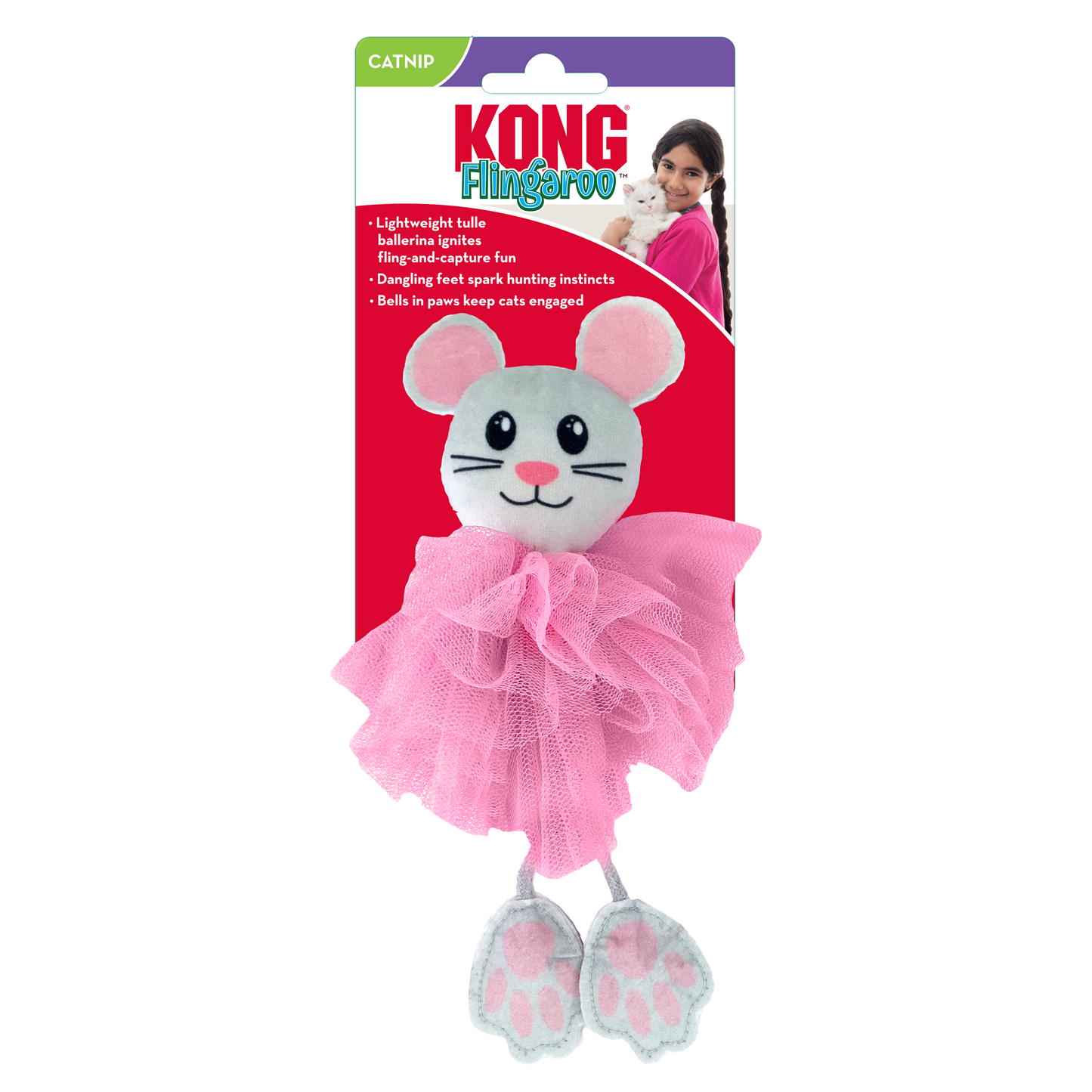 KONG Flingaroo Tutu Mouse Cat Toy Assorted Colors