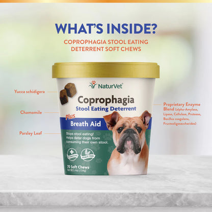 NaturVet Coprophagia Plus Breath Aid Soft Chews Coprophagia Supplement for Dogs