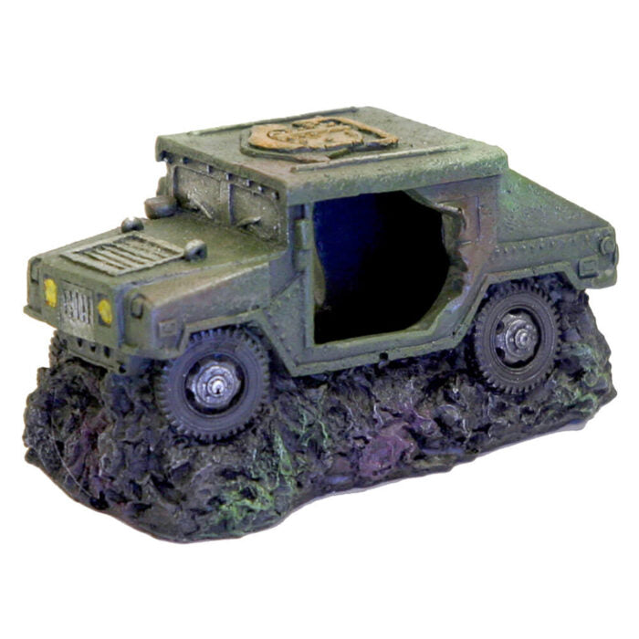 Blue Ribbon Exotic Environments Humvee with Cave Aquarium Ornament