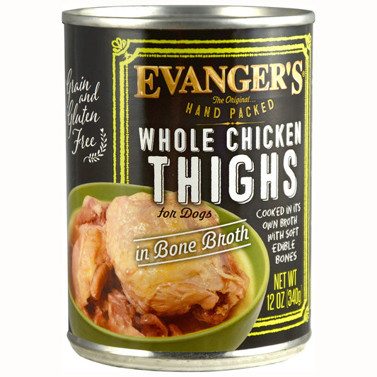 Evanger's Hand-Packed Whole Chicken Thighs Dog Food 12 oz.