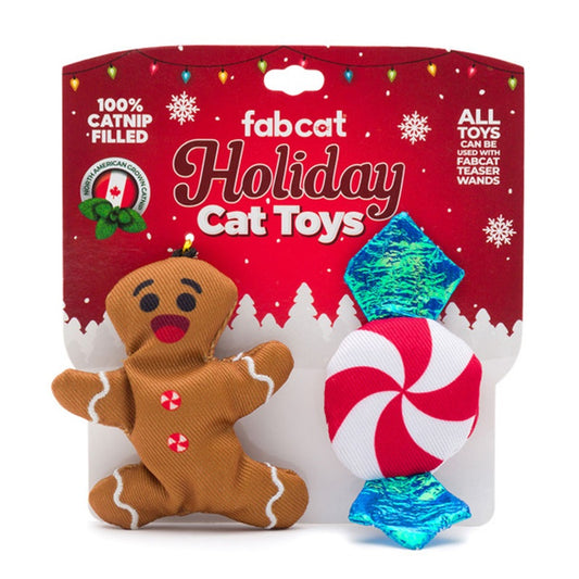 fabcat Holiday Catnip Gingerbread/Peppermint Cat Toy 2 pack