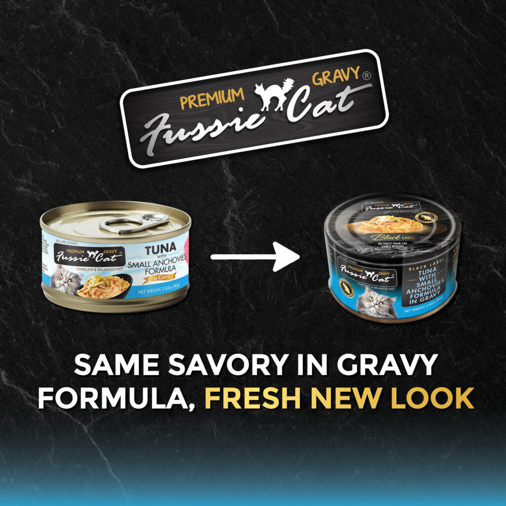 Fussie Cat Black Label Tuna with Small Anchovies Formula in Gravy Wet Cat Food, 2.82oz