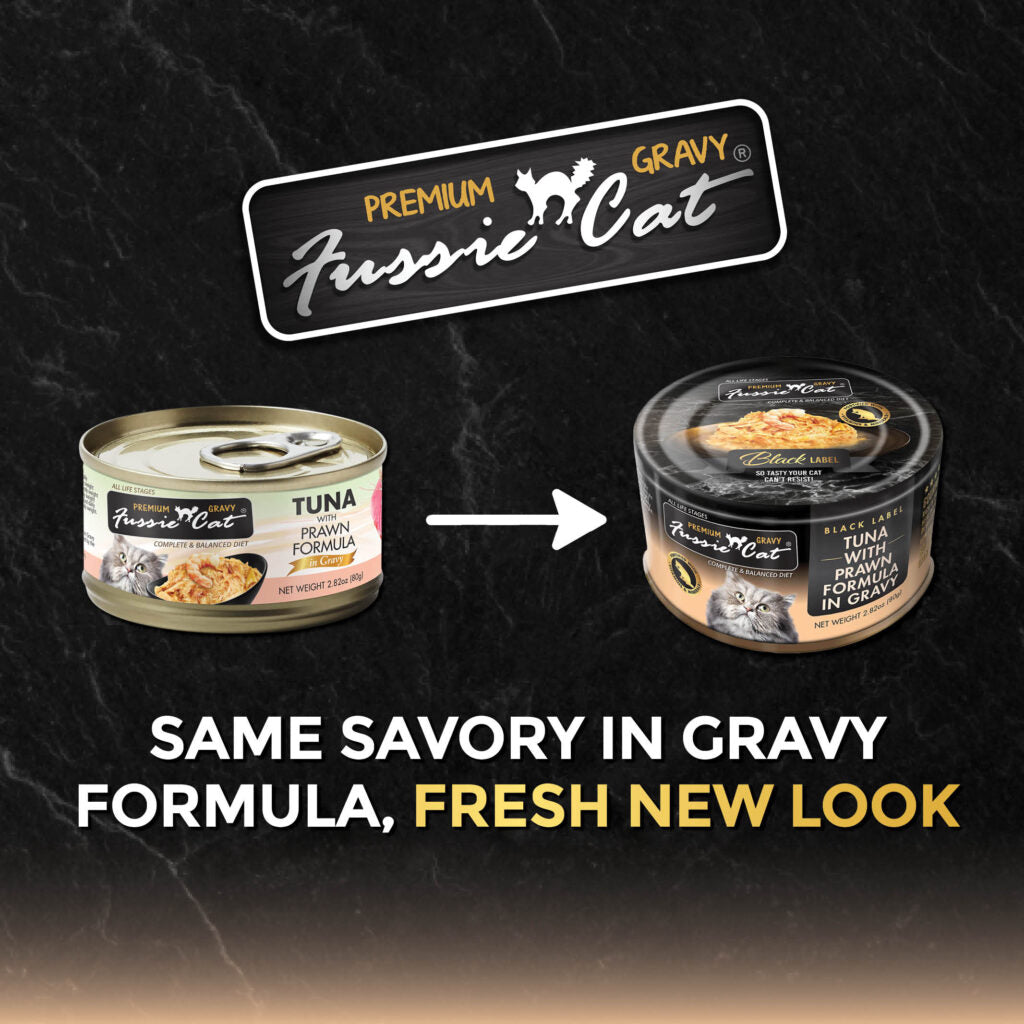 Fussie Cat Black Label Tuna with Prawn Formula in Gravy Wet Cat Food, 2.82oz