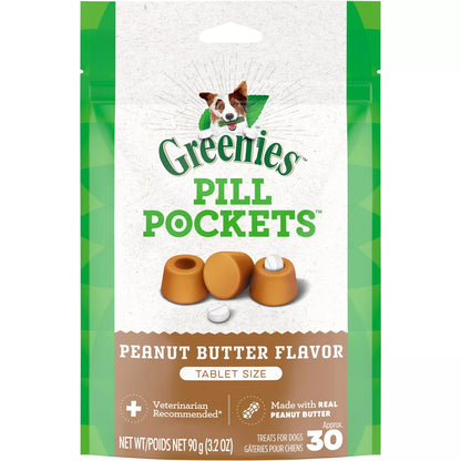 Greenies Pill Pockets Canine Real Peanut Butter Flavor Dog Treats Tablet Size, 30 Count