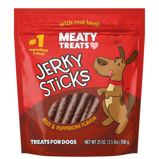 Meaty Treats Beef & Pepperoni Flavor Jerky Sticks for Dogs Soft Dog Treats