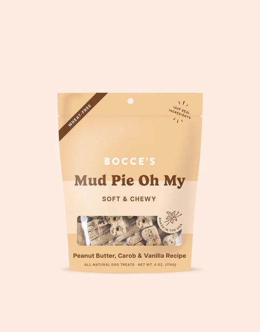 Bocce's Bakery Mud Pie Oh My Peanut Butter, Carob & Vanilla Recipe Soft & Chewy Dog Treats 6 oz