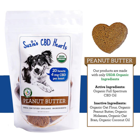 Suzie's CBD Hearts Dog Treats Peanut Butter, 8 oz