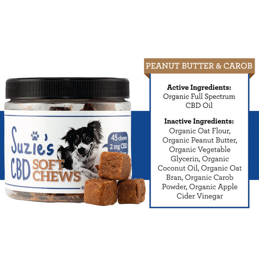 Suzie's CBD Soft Chews Dog Treats Peanut Butter & Carob, 7.5 oz